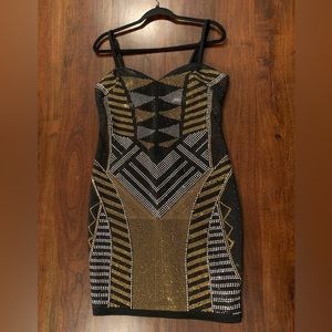 Bisou Bisou  Woman's Black Studded Gold & Silver Bodycon Dress  Size 12